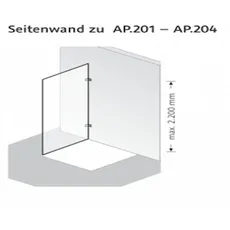 HSK Atelier Plan Pur Seitenwand zu AP.201 - AP.204, Anschlag links, Größe: bis 100,0 cm x 200,0 cm, Duschkabinen: Schwarz-matt: Echtglas TwinSeal