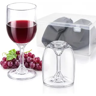 200ml Weingläser Kunststoff, Faltbares Camping Weingläser Moderne | Rotweingläser Plastik, Weinglas To Go, Sektgläser Kunststoff, mit Tasche und Praktischer Box, für Partys Reisen Picknicks