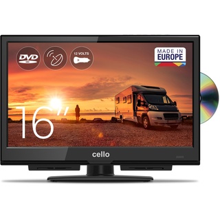 Cello C1624F-12V 16" Camping Reise Full HD LED TV Integrierter DVD-Player Triple Tuner DVB-T/T2-C-S/S2 HDMI USB 12V KFZ Car Adapter Pitch Perfect Sound für EIN einzigartiges Klangerlebnis