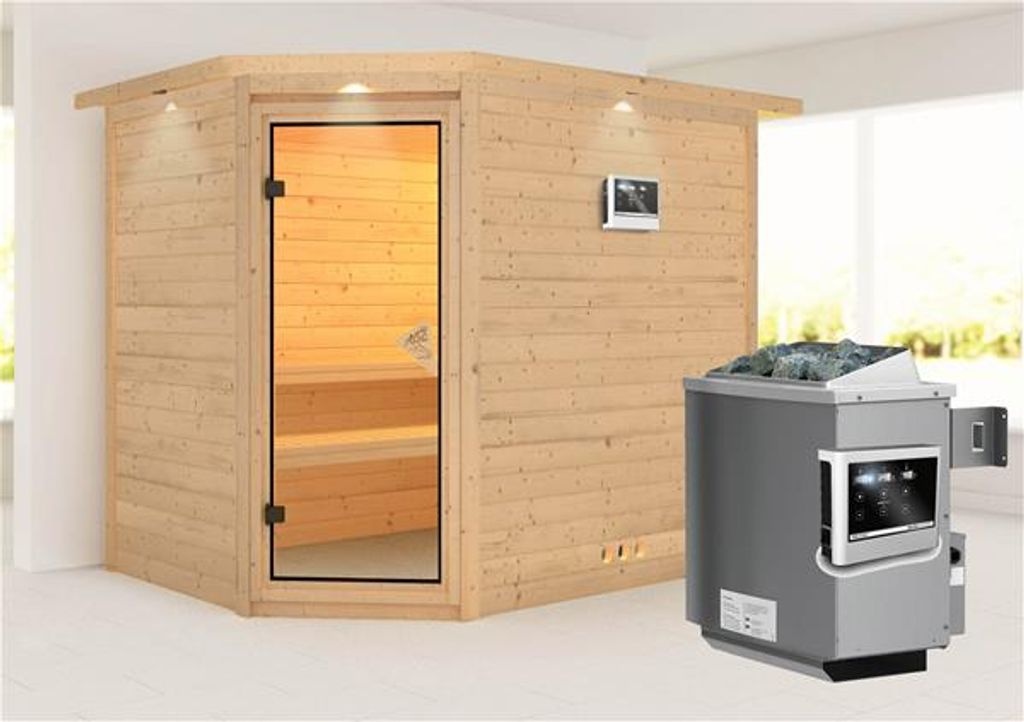 Bild von Sauna Tanami 40mm Dachkranz + Ofen 9kW extern classic Tür