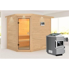 Bild Sauna Tanami 40mm Dachkranz + Ofen 9kW extern classic Tür