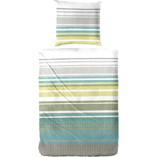 Primera Perkal-Bettwäsche Summer Stripe Gestreift Grün 135 x 200 cm + 80 x 80 cm
