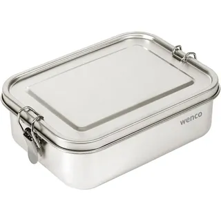 Wenco Lunchbox aus Edelstahl, Mit 2 Fächern, Brotdose groß mit 850ml Fassungsvermögen, Wasserdicht, Spülmaschinengeeignet, inkl. Ersatz-Silikonring, 18,5 x 14 x 5,5 cm,