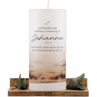 Personalisierte Trauerkerze mit Name & Datum | moderne Rustikkerze 7x20 cm | Gedenkkerze | Erinnerungskerze | Individuelle Kerze zum Abschied | Landschaft (Wiese, Klein - 7x15)
