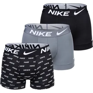 NIKE Herren Boxer Shorts, 3er Pack - Trunks, Dri-Fit Micro, Logobund Schwarz/Grau/Logo S