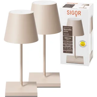 SIGOR Nuindie 2.0 mini Akku-Tischlampe, 2er-Set, dünenbeige | Dimmbar • Indoor & Outdoor • IP54 • 25 cm • USB-C • 12 h Leuchtdauer