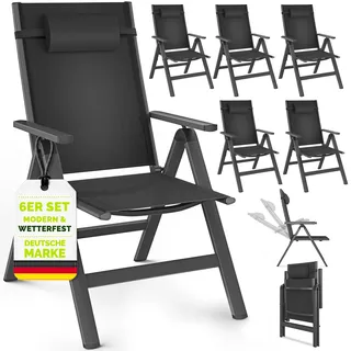 tillvex Gartenstuhl Premium 6 Stück Anthrazit klappbar aus Aluminium | Hochlehner mit Armlehnen | Klappstuhl verstellbar | Klappsessel Balkon Garten Terrasse - Grau