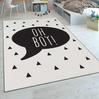 Kinderteppich PACO HOME "Aleyna 114", schwarz, B:80cm H:6mm L:150cm, Polyester, Teppiche, Kinderteppich, Kurzflor, Kinder Design, Sprechblase mit Schriftzug, Kinderzimmer