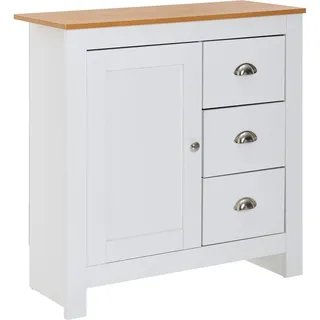 FineBuy Sideboard 80 cm MDF Weiß & Eiche Dekor Design Kommode mit 3 Schubladen & 1 Tür
