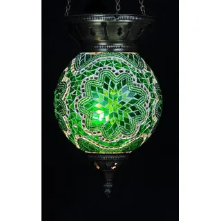 Türkische Hängelampe grün 25 cm - Handgefertigte orientalische Moosiklampe für stimmungsvolle Beleuchtung - Grün