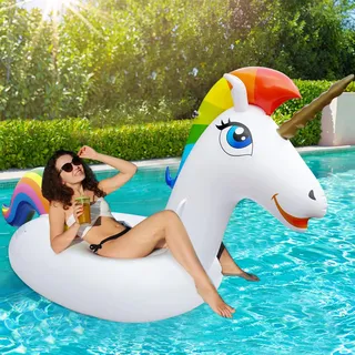 SUNACE Aufblasbare Einhorn Pool Riesiger Einhorn Pool Aufblasbar Einhorn Pool Schwimmtier mit Schnellen Ventilen Einhorn Schwimmtier Floß Aufblasbarer Schwebebett Pool Spielzeug für Kinder Erwachsene