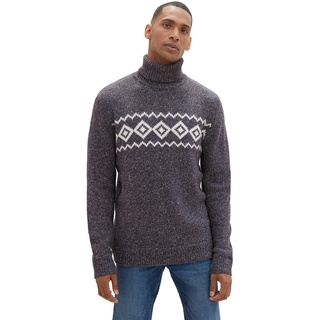 TOM TAILOR Herren Norweger Strickpullover mit Jaquard-Muster, sky captain twotone neps, L