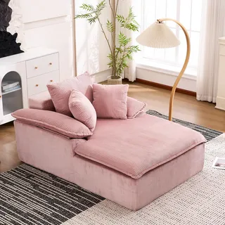 MODFU Hohes Schlafsofa Liegesofa aus Schaumstoff, Tagesbett Lese-Liegesofa keine Montage,Loungesofa mit breiten Armlehnen,Rosa - Rosa