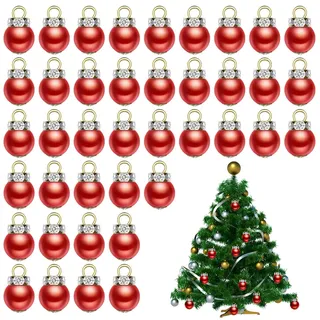 40 Stück Mini Christbaumkugeln Weihnachtskugeln Mini Weihnachtskugeln Miniatur Deko Weihnachten Miniatur Wichtel Zubehör Christbaumkugeln aus Kunststoff DIY Ohrringe Armbänder Zubehör, Rot