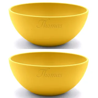 Magu 2x Personalisierte Müslischüssel Gravur 16cm mit Namen Biopolymer | Osternest Bio Kunststoff 100% Erdölfrei Schüssel - Individuelle Namensgravur 132062 Sonnengelb
