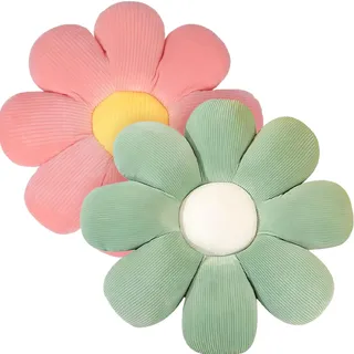 ACUSHLA 2er Set Blumenkissen 40cm, Plüsch Bodenkissen Sitzkissen, Grün+Rot