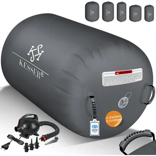 KESSER® Aufblasbare Air Roll Airtrack, Gymnastik-Rolle | inkl. Tragetasche & elektr. Luftpumpe | Barrel Gymnastik Tumbling | Yoga Gymnastik Rolle Gymnastikmatte, Fitnessrolle - Grau