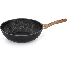 Barazzoni Granitica Extra Induction Wok ø28 cm, Eco-Holzgriff Eiche, innovative 5-lagige Marmotech-Innenbeschichtung Steinoptik Made in Italy, 85515612825