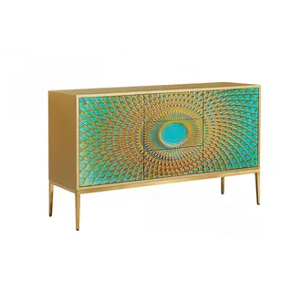 Kawola Sideboard Lago Grün Holz , Holzwerkstoff , Nachbildung , 2 Fächer , 3 Schubladen , Rechteckig , 140x85x40 cm , Kleinmöbel, Kommoden, Sideboards