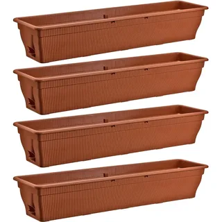 Blumenkasten 4x Balkonkasten 100cm Pflanzkasten stabil mit Wasserspeicher Terra