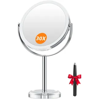 Auxmir Kosmetikspiegel 30X/1X, Schminkspiegel, Doppelseitiger Abnehmbarer Vergrößerungsspiegel, Tischspiegel mit 360°Rotation, Spiegel mit Vergrößerung, Rasierspiegel für Badezimmer Schlafzimmer Reise