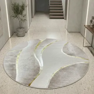 Teppich-Traum Kurzflor Teppich Wellenmuster Creme Weiß Gold Ø 120 cm | Pflegeleicht, schmutzabweisend, strapazierfähig, angenehm weich, seitlich gekettelt, fußbodenheizungsgeeignet, 8 mm Flor