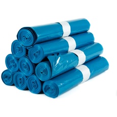 Hygiene VOS 100 Stück Stabile Müllsäcke Abfallsack Extra Stark 70 cm breit und 110 cm lang - 10 Rollen zu je Blau Müllbeutel mülltüten 120l Fassungsvolumen - Aus Umweltfreundlicher Reyclingfoli
