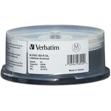 Verbatim 98900 M-Disc BD-R 25GB 4X mit Markenoberfläche, 5 Stück mit Schutzmarke versehen, BD-R DL 50GB 25-Disc weiß