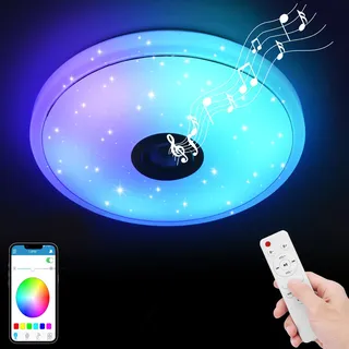 MOLVCE 36W Led Deckenleuchte Dimmbar, Deckenleuchte Farbwechsel mit Fernbedienung, Bluetooth Lautsprecher und APP-Steuerung, Led Deckenleuchte für Schlafzimmer, Kinderzimmer, Wohnzimmer
