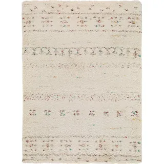 benuta Hochflor-Teppich Gobi, rechteckig, Höhe: 21 mm, Teppich Wohnzimmer, Schlafzimmer, Esszimmer, Flur, Kunstfaser, Cozy beige|weiß 200 cm x 290 cm x 21 mm