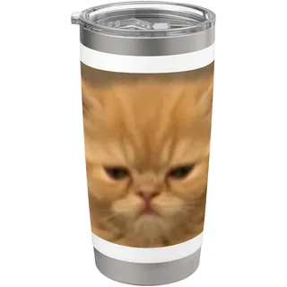 Lustiges verschlafenes persisches Kätzchen-Gesicht Meme verschwommenes Foto Doppelwandiger Edelstahl-Thermobecher