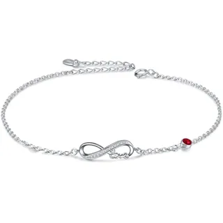 Infinity Fußkettchen Sterling Silber 925 Damen Verstellbare Unendlichkeit Fusskettchen mit Kristallen 27 cm