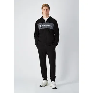 Jogginganzug CHAMPION "Sportswear Hooded Full Zip Suit", Herren, Gr. L, schwarz (nbk, nbk, igt), Sweatware, Obermaterial: 55% Baumwolle, 45% Polyester, Sportanzüge Jogginganzug, mit Kapuze, mit durchgehendem Reißverschluss, für Sport und Freizeit