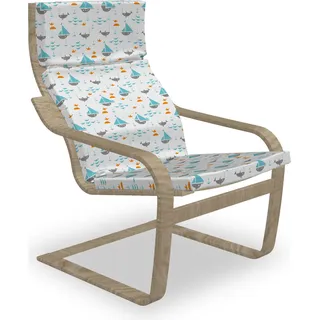 ABAKUHAUS Orange Blue Poäng Sessel Polster, Segelboot Seagull Fische, Sitzkissen mit Stuhlkissen mit Hakenschlaufe und Reißverschluss, Mehrfarbig - Orange