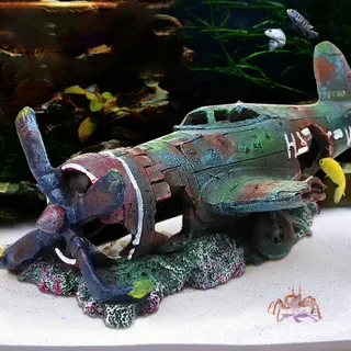 XUBX Aquarium Ornamente, Aquarium Rock Cave Dekoration, Flugzeug Berghöhle Zubehör Aqua Deko Für Kleine Garnele Fisch Schildkröte, das dekorative Polyresin Landschaft Für Fish Tank (24X 10.5X8cm)...