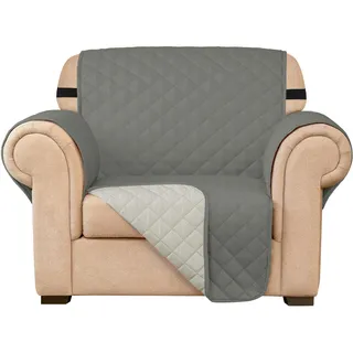 subrtex Gesteppt Sofabezug Reversibel Sofaüberwürfe mit Gummiband schonbezug Sesselschoner Sesselhusse mit Armlehnen für Wohnzimmer Sofas(1 Sitzer,Hellgrau)