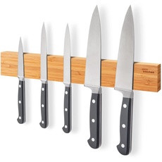 Joeji's Kitchen Magnetleiste Messer aus Bambus Holz 40cm - Magnet Messer Halterung ideal für Küchenmesser & Zubehör - Magnetleiste Messer für die Wand