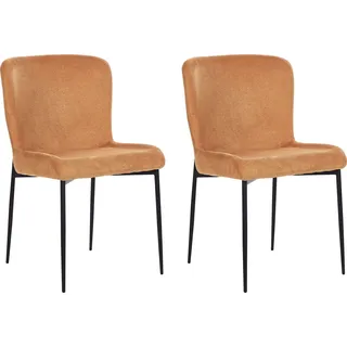 BELIANI Esszimmerstuhl 2er Set Orange Stoffbezug Gestrickt mit Schwarzen Metallbeinen Skandi Modern Wohnzimmer Essbereich Flur Ausstattung Möbel - Orange, Schwarz