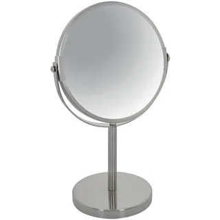 Spirella Schminkspiegel Kosmetikspiegel Standspiegel Badezimmerspiegel Sydney 2-Fach Vergrößerung - Ø 17cm - Silber matt