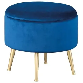 Inter Link - Hocker - Runder Container-Pouf - aus blauem Samt - Struktur aus goldfarben lackiertem Metall - Willandra