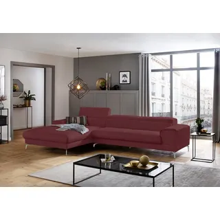 W.Schillig Ecksofa »piedroo, Designsofa mit tollem Sitzkomfort, bequem und elegant, L-Form« Kopfteilverstellung, wahlweise mit Sitztiefenverstellung, Breite 343cm, rot