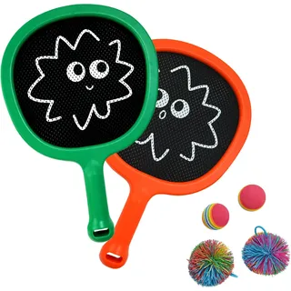 Smartwo Badminton Schläger Set für Kinder Anfänger, leichte Tennisschläger, Pool Strand Outdoor Spiele für Mädchen Jungen, Kinder Ballspiele Draußen, inkl. 2 Schwammbälle 2 Stringbälle (Smile Face)