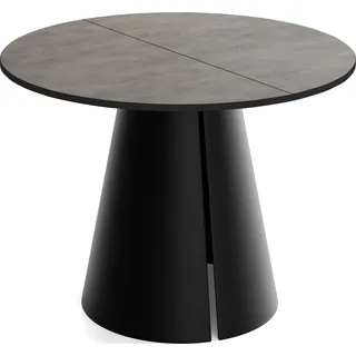 Esstisch Rund Ausziehbar im Loft-Stil – 120 bis 200 cm – Industrieller Platzsparender Tisch mit Schwarzen Konischem Metallbeinen für 6 bis 10 Personen, Esszimmer – Beton-Optik Dunkelgrau - Grau