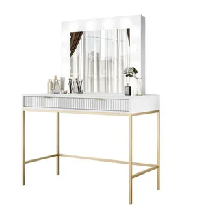 lookway Schminktisch mit Spiegel CORTADO GOLD T104 WEISS