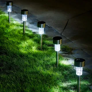 LUMILED 10 Stück Solarleuchten für außen Außenleuchte Solar Gartenleuchte Solarlampe mit Dämmerungssensor Stehleuchte Gartenlicht mit Erdspieß Solarlicht Silber LED IP44 wetterfest Kaltweiß 6500K