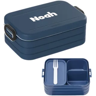 Mepal Bento Lunchbox Take A Break Midi - Personalisierte Brotdose mit Namen - Bento-Fach & Gabel - Geeignet für bis zu 4 Butterbrote - BPA-frei & Spülmaschinenfest - 900 ml - Nordic Denim