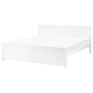 BELIANI Doppelbett Weiß Kiefernholz mit Lattenrost 180 x 200 cm Fußteil Hohes Kopfteil Schlicht Modern Skandi Design Schlafzimmer Austattung Holzbett - Weiß