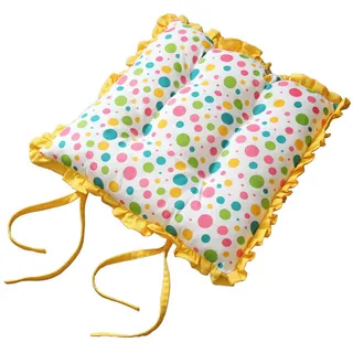 Homescapes Stuhlkissen Bunte Punkte mit Rüschen 40/40/5 cm , Gelb , Textil , Gepunktet , Quadratisch , 40x5x40 cm , Oeko-Tex® , Heimtextilien, Wohntextilien, Sitzkissen