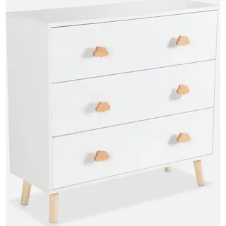 sweeek - Kinderkommode, 3 Schubladen mit wolkenförmigen Griffen - Weiß - Weiß