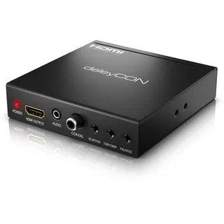 deleyCON Audio Konverter mit Extractor - Eingang: SCART + HDMI, Ausgang: Koaxial + 3,5mm Klinke + HDMI - Schwarz